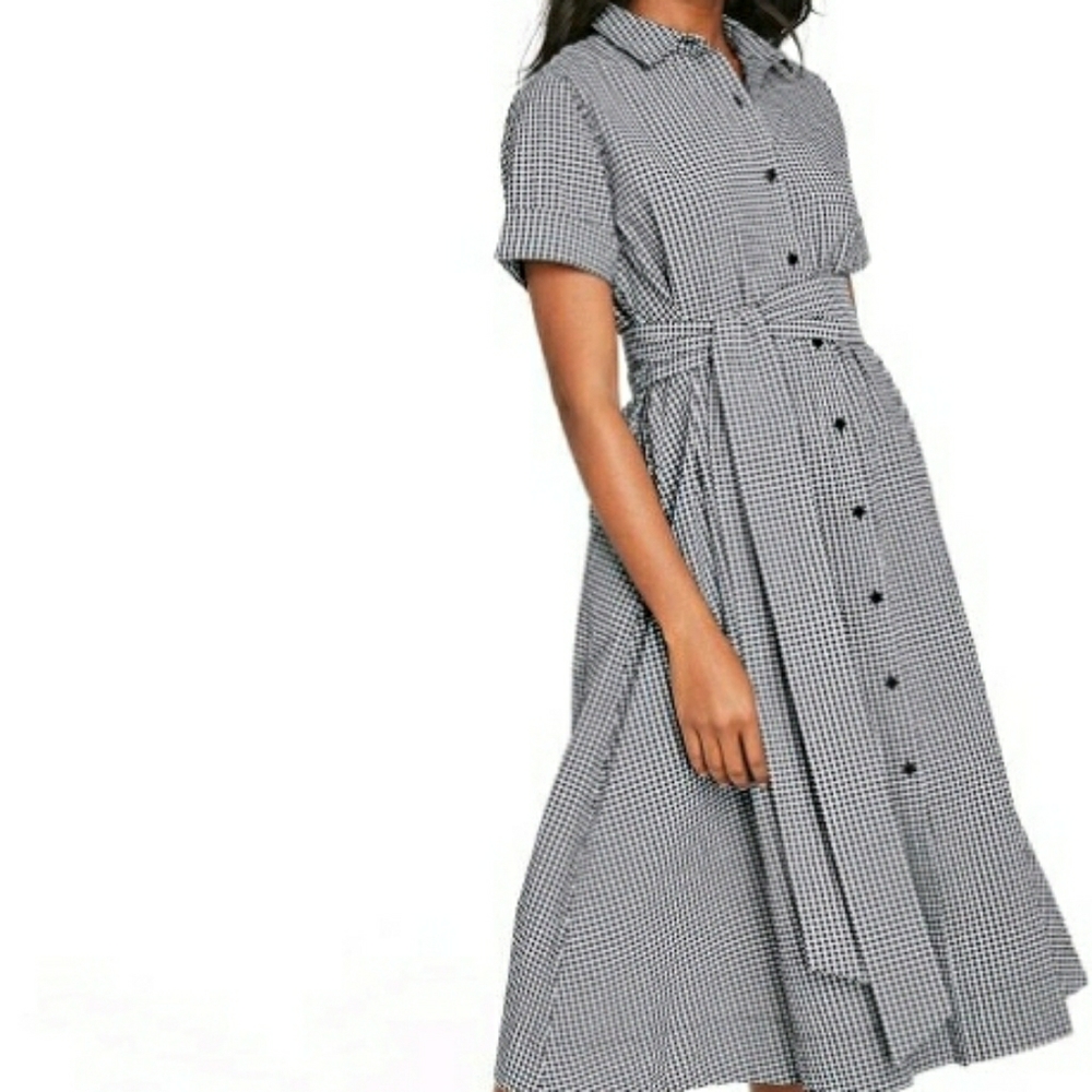 Gingham button front shirt dress